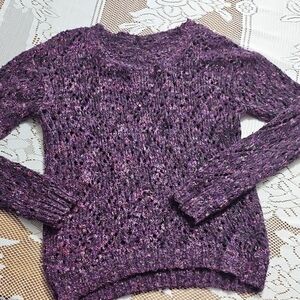 Purple Open Knit Women's Sweater